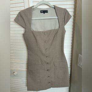 Zara Tan Button-Front Dress